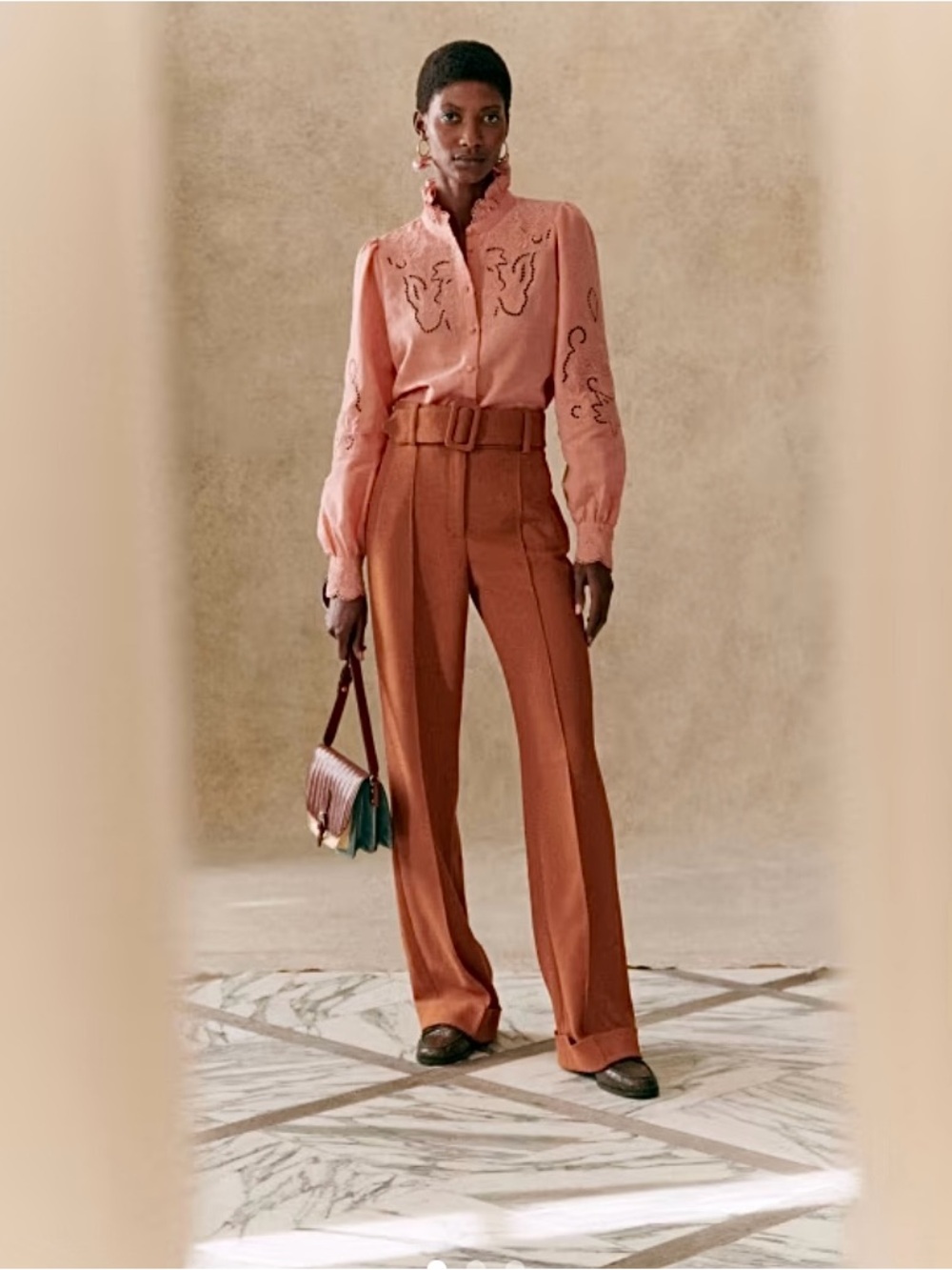 Sezane Lukas  Bronze High-Waisted Wide-Leg Trousers